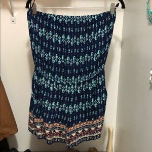 Strapless Blue Patterned Romper Size Large